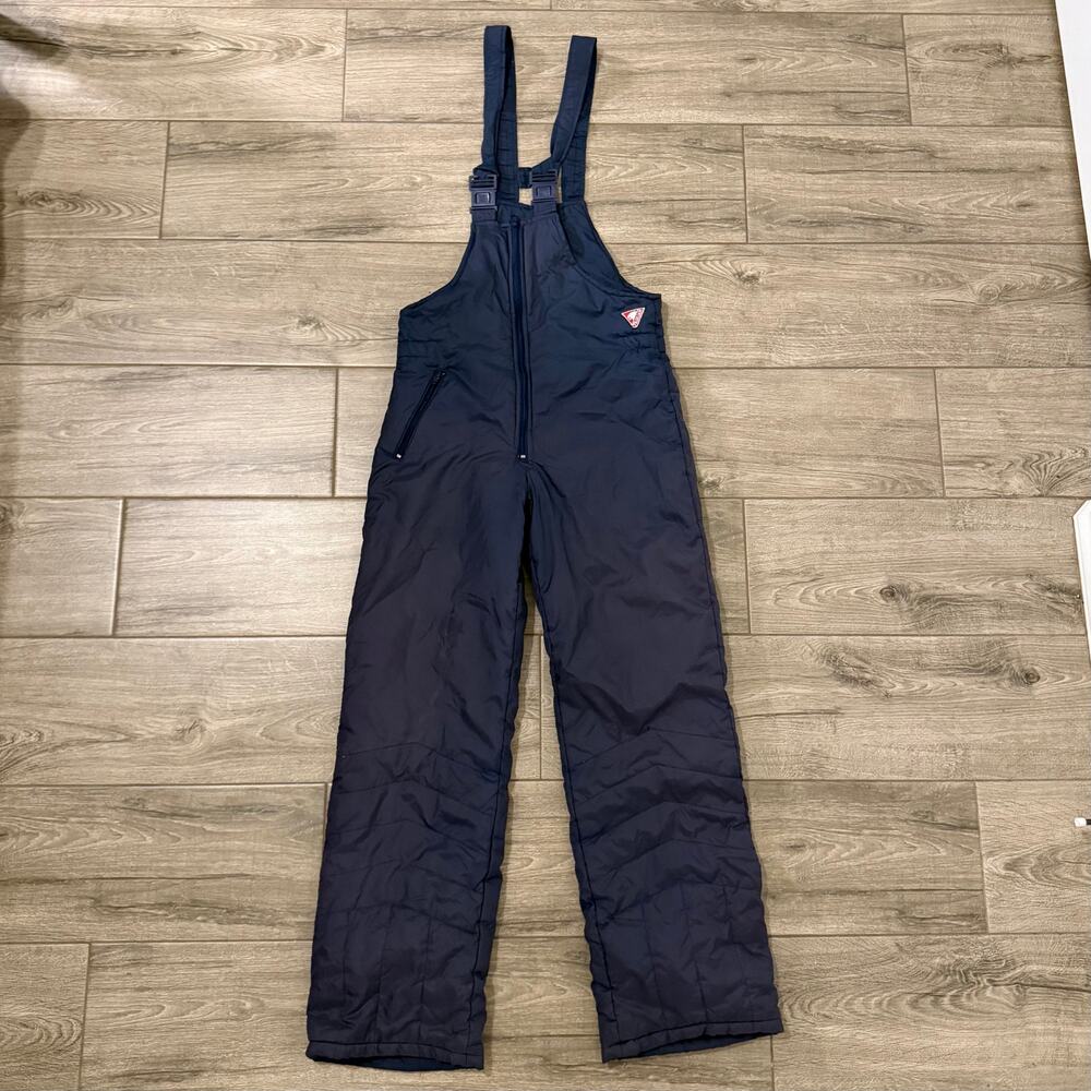 Vintage Jaguar Navy Blue Insulated Snow Bib Overalls Ski Pants Men's Size Medium